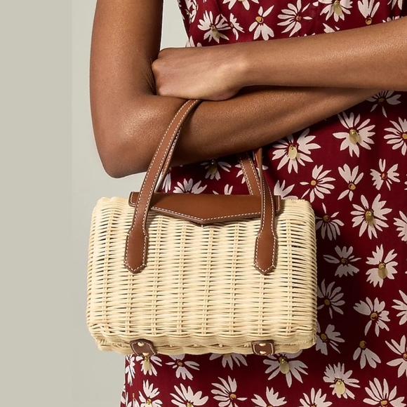 New! J. Crew Small Rattan Leather Top Handle Satchel Crossbody Bag - Picture 2 of 16